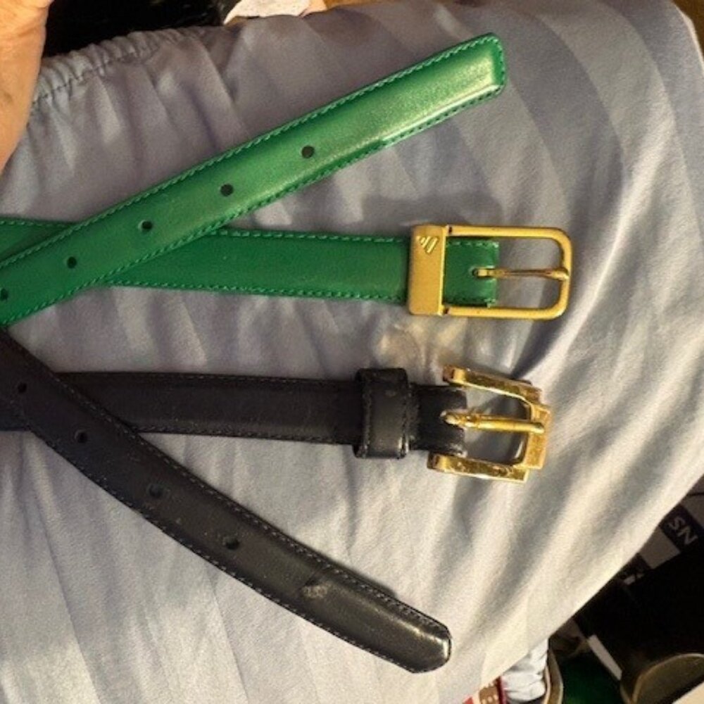 VTG LIZ CLAIBORNE Belts (2) Green & Navy 3/4"W x 33"L- gold buckles '80-90s Sz M - Picture 4 of 11